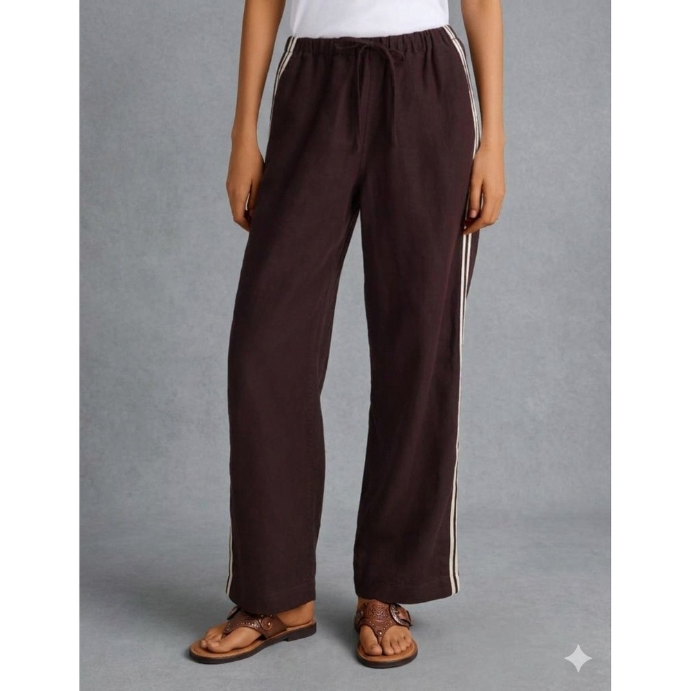 Madewell Linen Pull On Pant Womens Size 2XL Tall Wide Leg Brown Track Stripe NWT